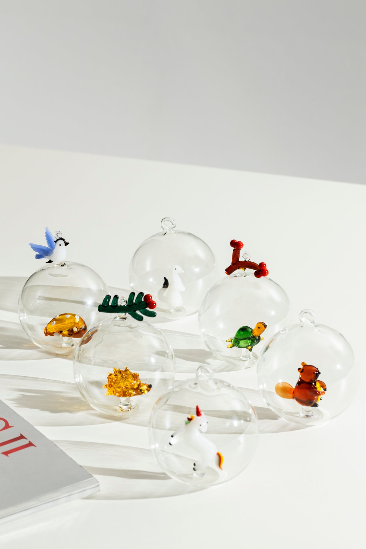 CHRISTMAS BALL LIGHT BLUE BIRD & LYING FAWN