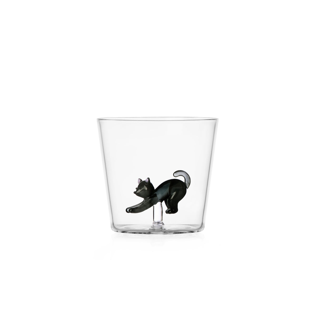 TABBY CAT - tumbler stretching black cat