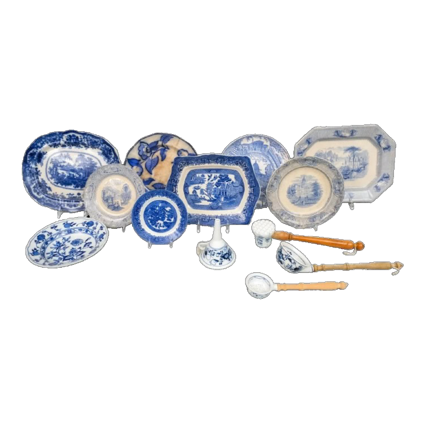 ANTIQUE BLUE & WHITE PORCELAIN & POTTERY