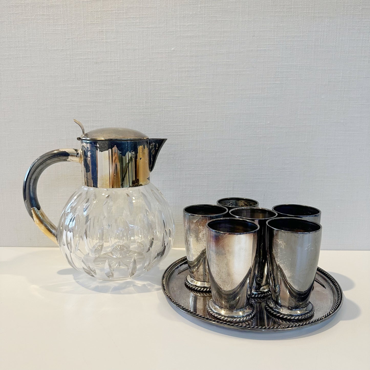 SILVER PITCHER AND GLASS