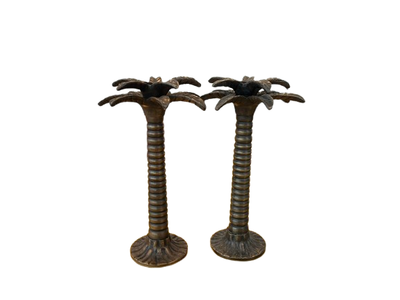 BRASS PALM TREE CANDLE HOLDER (SET OF 2)