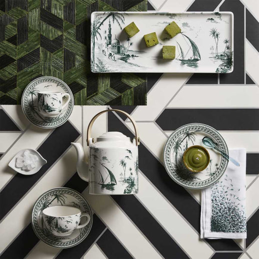 LES DEPAREILLEES GREEN - BOX OF 4 CANAPE PLATES