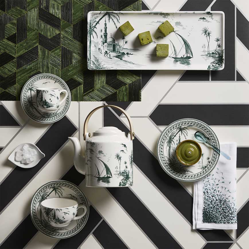 LES DEPAREILLEES GREEN - OBLONG SERVING TRAY