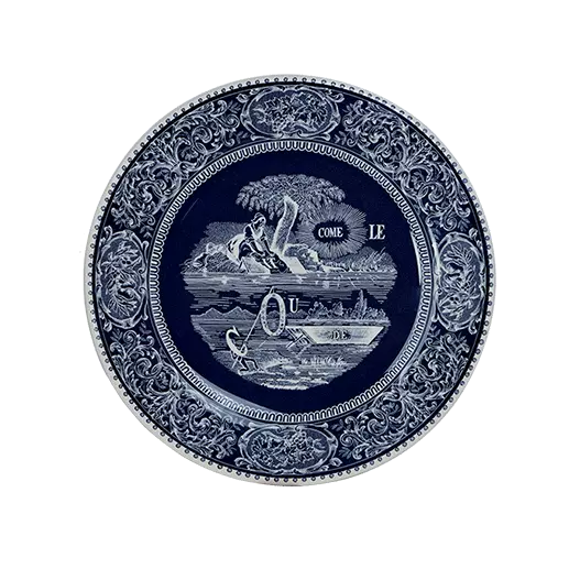 LES DEPAREILLEES BLUE - BOX OF 4 DESSERT PLATES REBUS