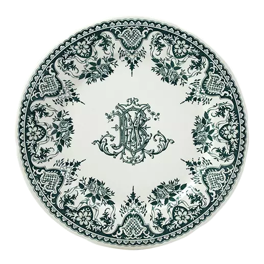 LES DEPAREILLEES GREEN - BOX OF 4 DINNER PLATES MONOGRAMME