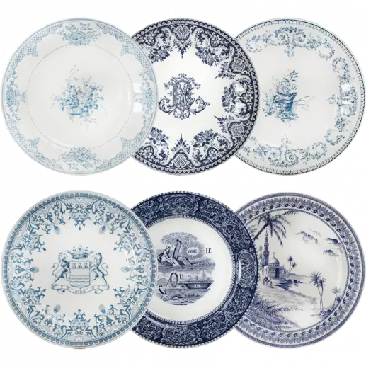 LES DEPAREILLEES BLUE - BOX OF 6 ASSORTED DINNER PLATES