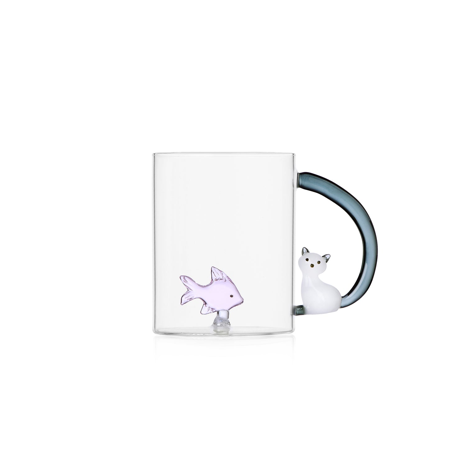 TABBY CAT - MUG PINK FISH & WHITE CAT WITH SMOKE TAIL
