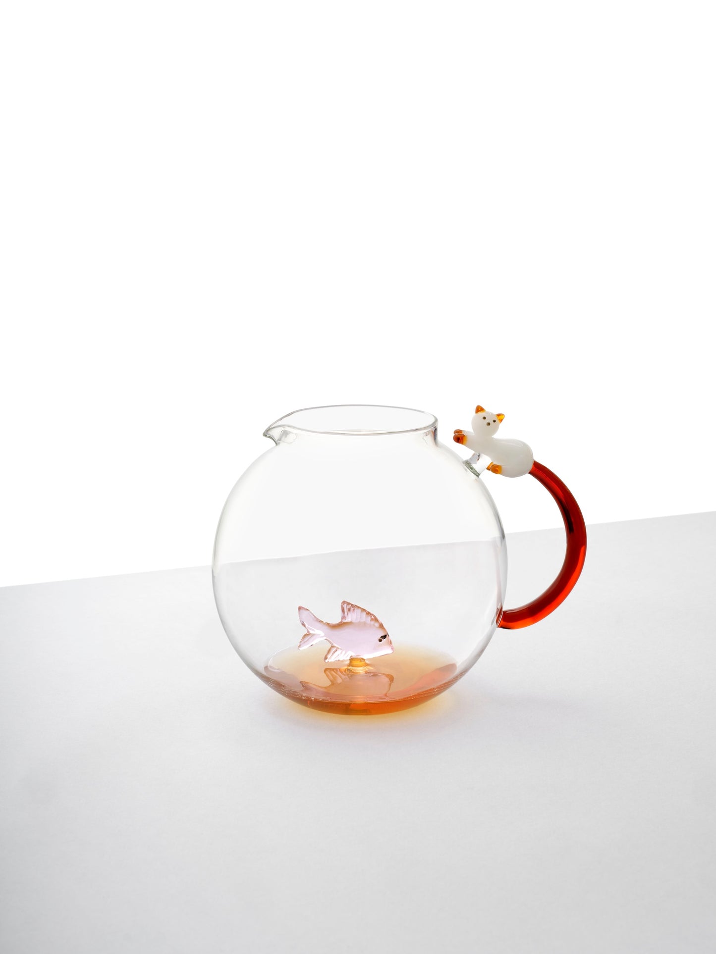 TABBY CAT - JUG PINK FISH & WHITE CAT WITH AMBER TAIL