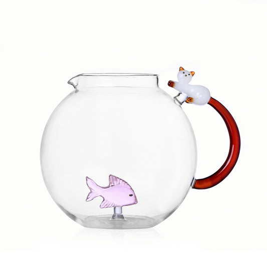 TABBY CAT - JUG PINK FISH & WHITE CAT WITH AMBER TAIL