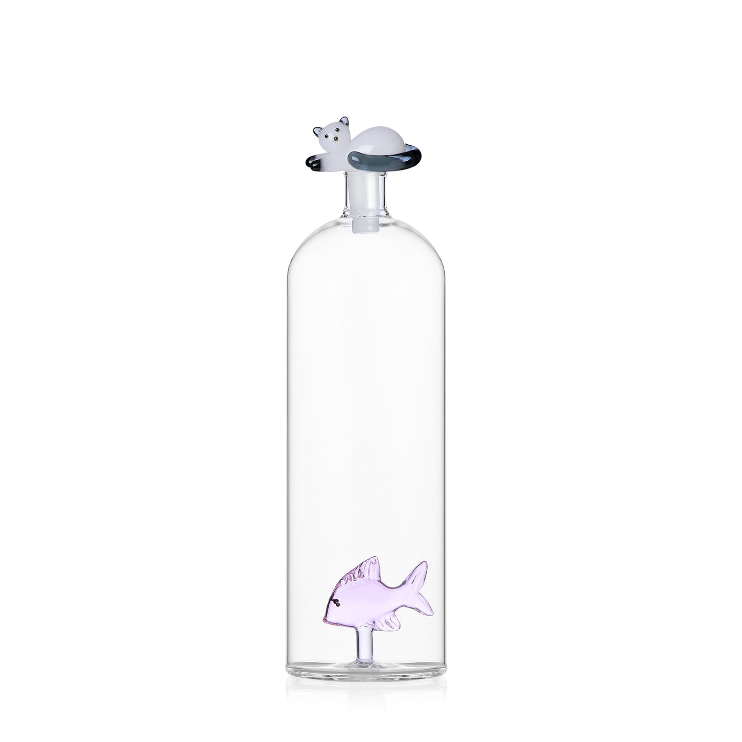 TABBY CAT - BOTTLE PINK FISH & WHITE CAT WITH SMOKE TAIL