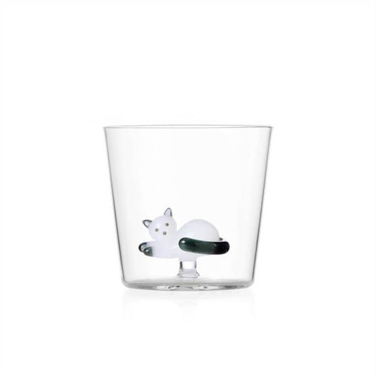 TABBY CAT TUMBLER LYING WHITE CAT WITH SMOKE TAIL