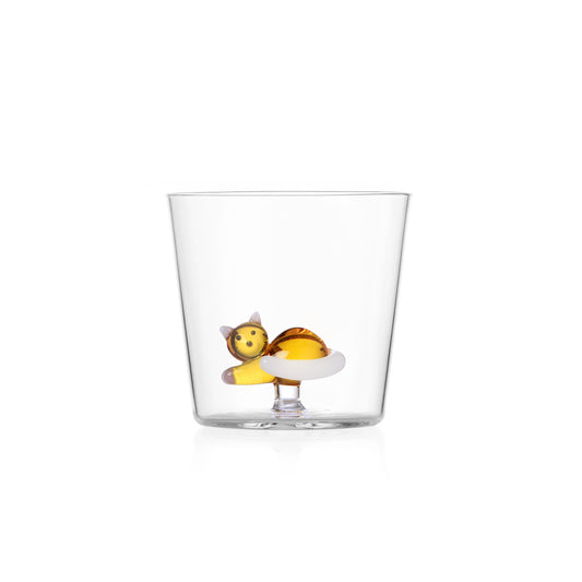 TABBY CAT - TUMBLER LYING AMBER CAT WITH WHITE TAIL