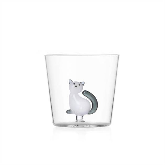TABBY CAT TUMBLER WHITE CAT WITH SMOKE TAIL
