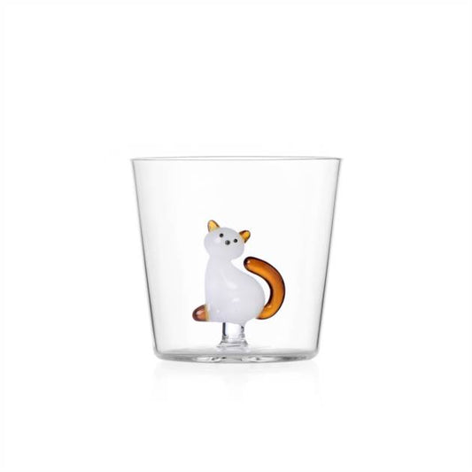 TABBY CAT TUMBLER WHITE CAT WITH AMBER TAIL