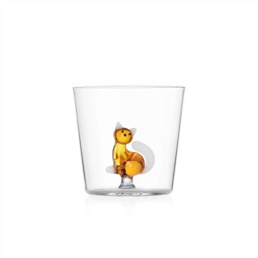 TABBY CAT TUMBLER AMBER CAT WITH WHITE TAIL