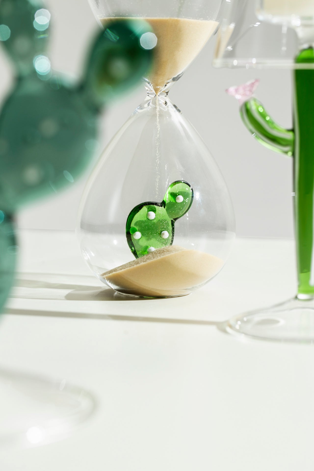 DESERT PLANTS - TEALIGHT GREEN CACTUS WHITE LINES