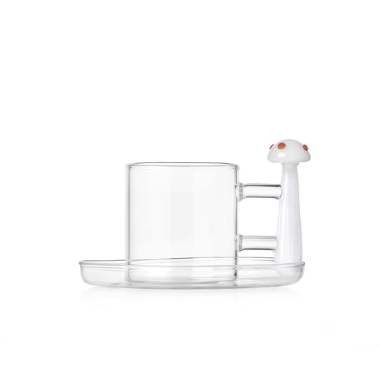 ALICE - coffee cup w/s white mushroom with red dots