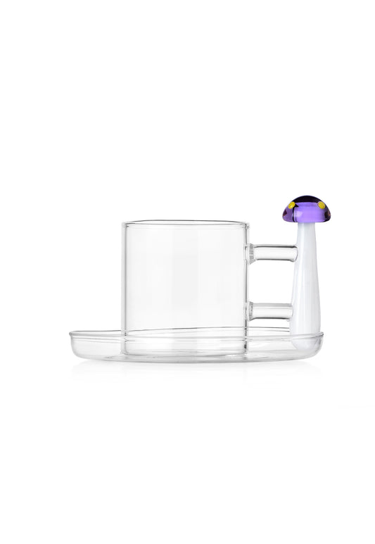ALICE - coffee cup w/s purple mushroom with yellow dots