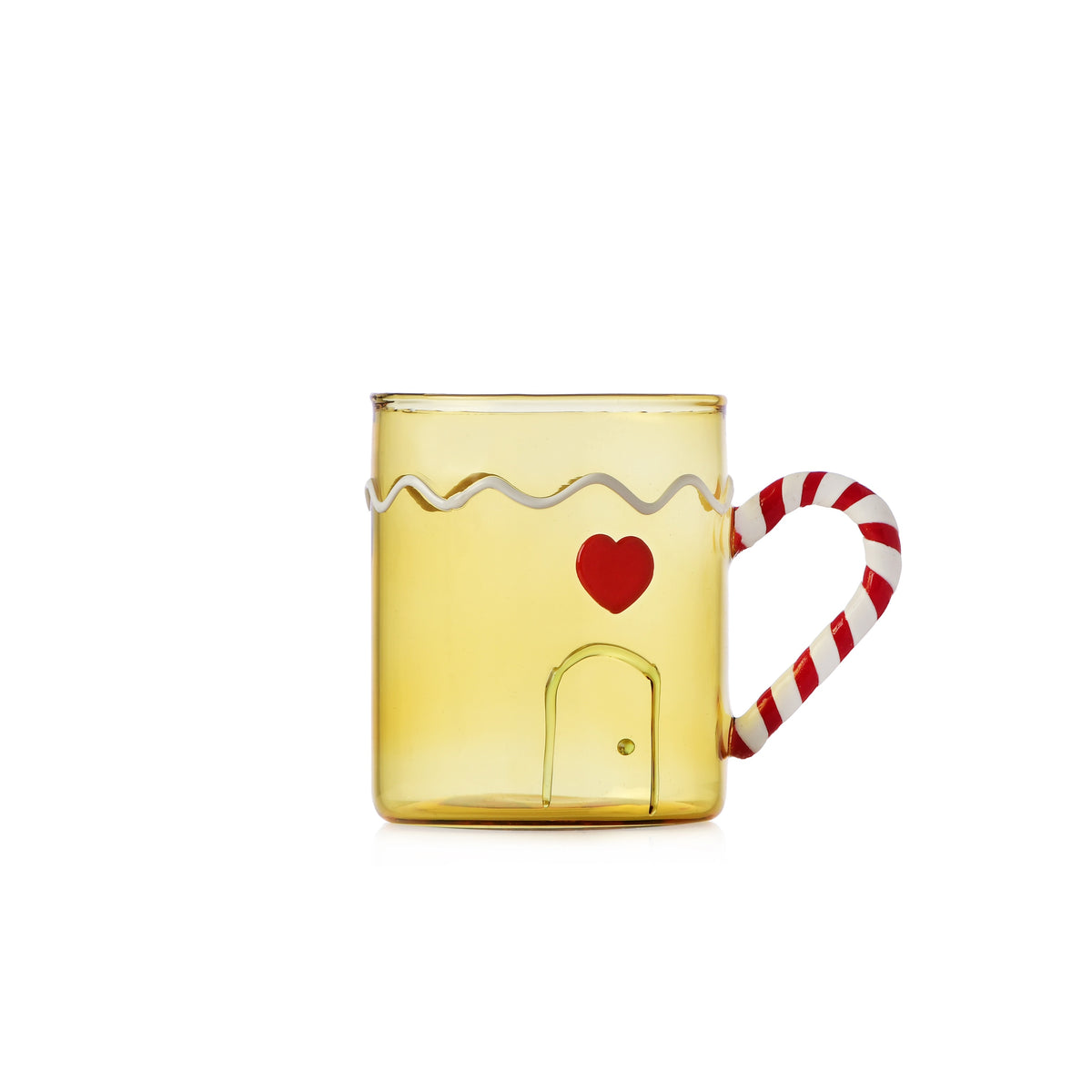 SWEET AND CANDY - yellow mug candy cane handle-raspberry