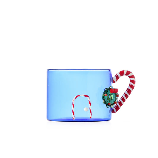 SWEET AND CANDY - blue mug candy cane handle w/wreth