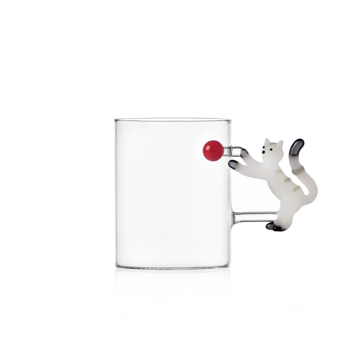 TABBY CAT CHRISTMAS EDITION - mug white cat w/red ball
