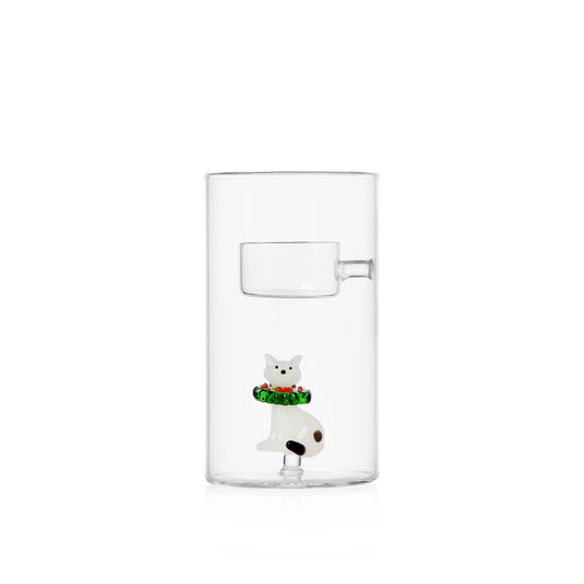 TABBY CAT CHRISTMAS EDITION - tealight white cat w/wreath