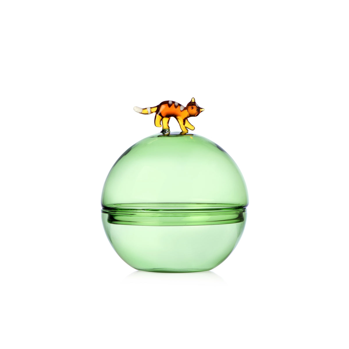 TABBY CAT CHRISTMAS EDITION - green sugarpot w/amber cat