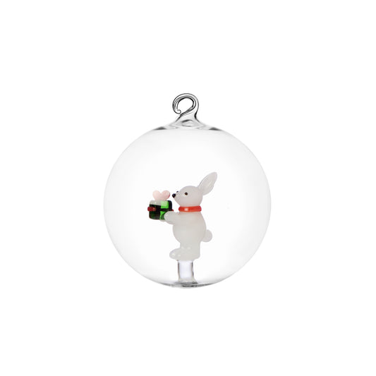 WOODLAND TALES - Christmas ball white rabbit w/green gift