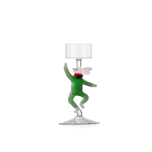 WOODLAND TALES - tealight white rabbit with green dress
