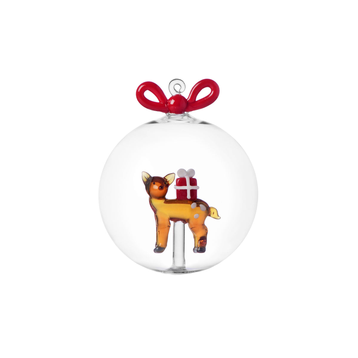 WOODLAND TALES - Christmas ball reindeer w/red gift and ribbon
