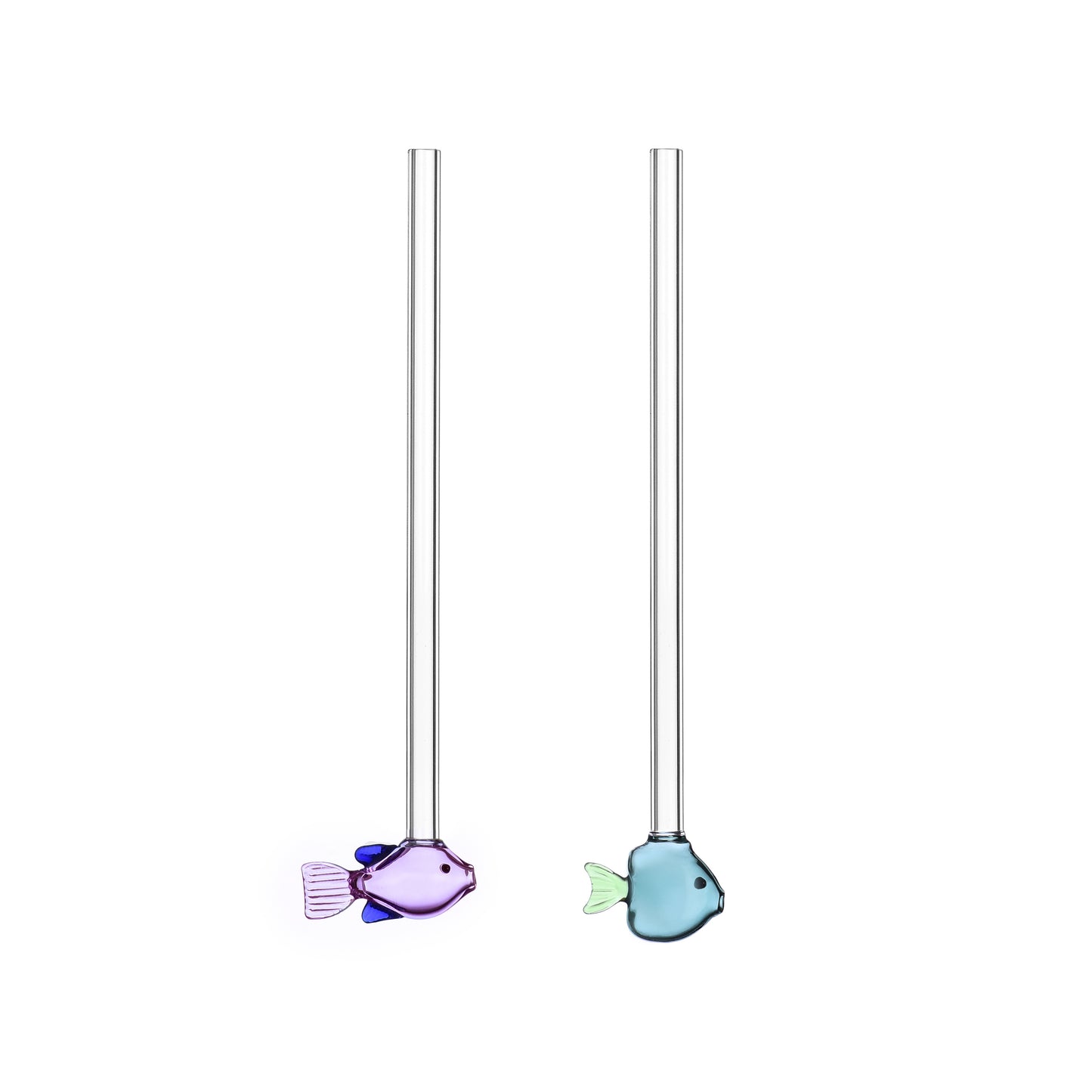 MARINE GARDEN - SET 2 PCS STRAWS LILAC AND GREEN FISH + 1 BRUSH
