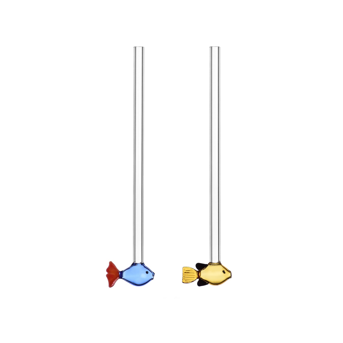 MARINE GARDEN - SET 2 PCS STRAWS BLUE AND AMBER FISH + 1 BRUSH