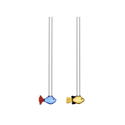 MARINE GARDEN - SET 2 PCS STRAWS BLUE AND AMBER FISH + 1 BRUSH