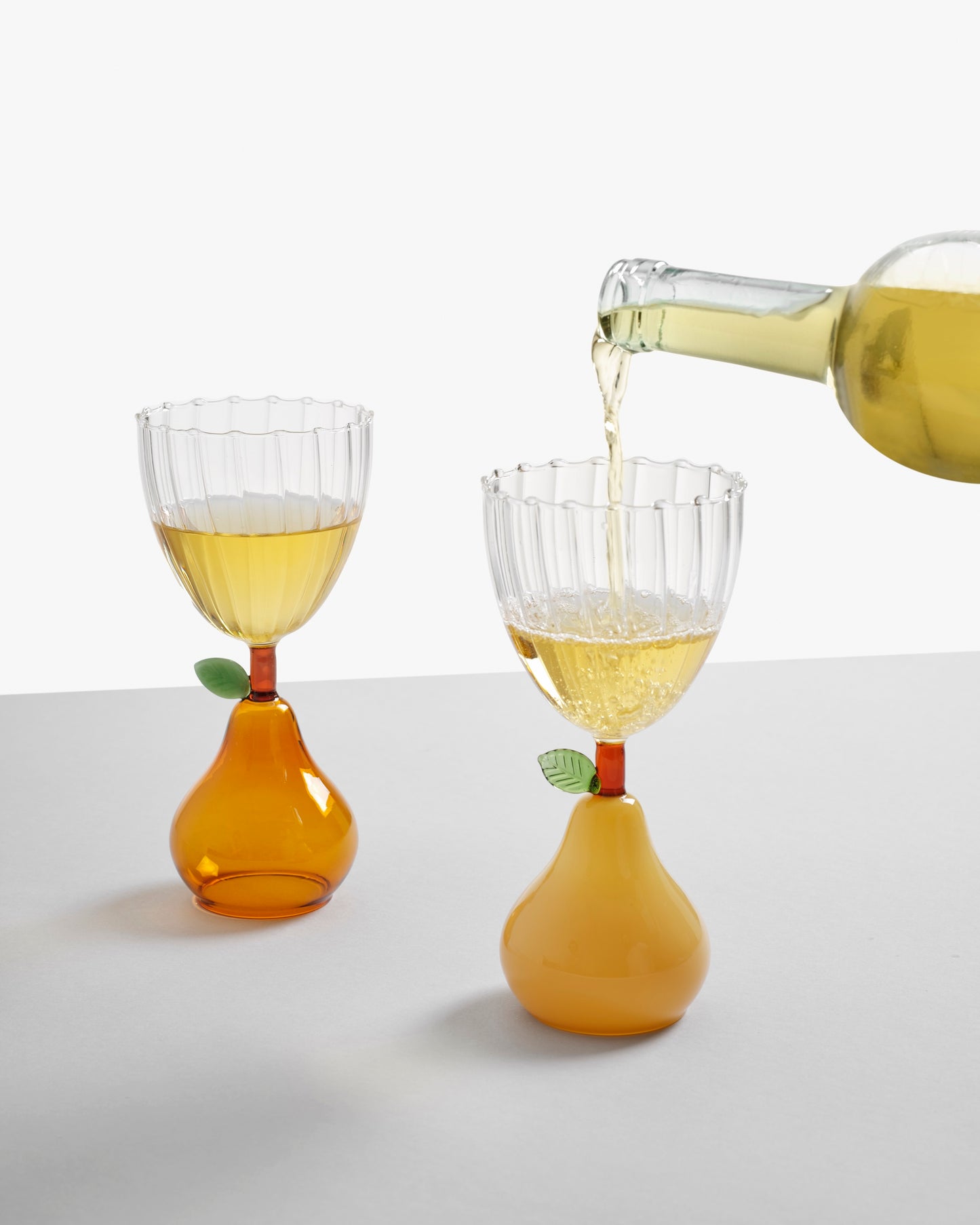 FRUIT & FLOWERS - stemmed glass pear dull yellow