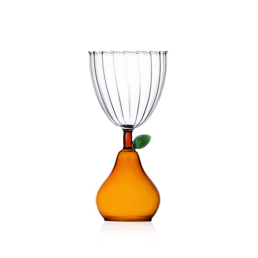 FRUIT & FLOWERS - stemmed glass pear amber