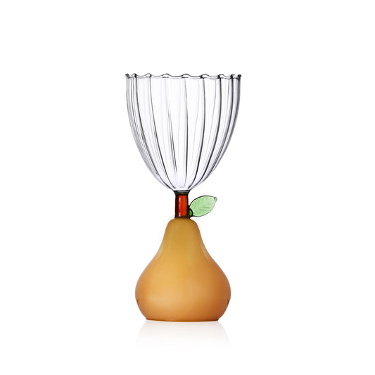 FRUIT & FLOWERS - stemmed glass pear dull yellow