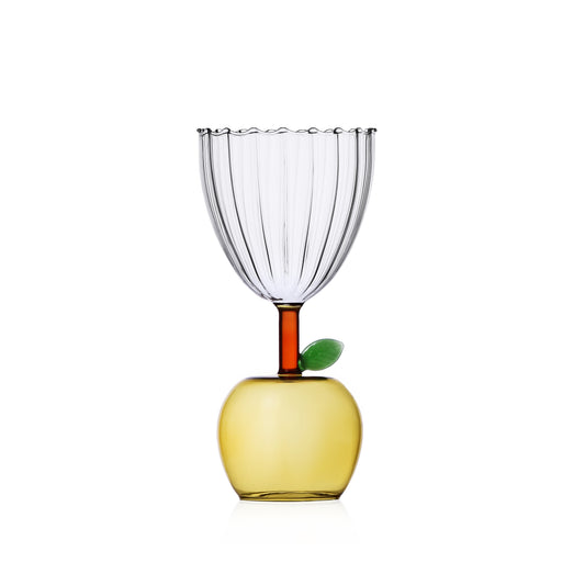 FRUIT & FLOWERS - stemmed glass apple yellow