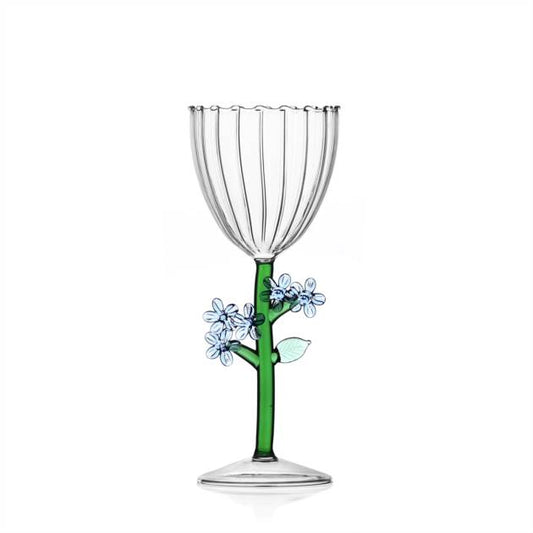 BOTANICA OPTICAL STEMMED GLASS LIGHT BLUE FLOWER