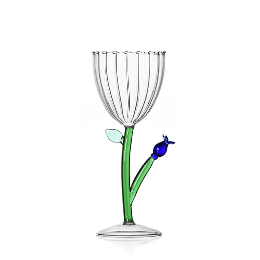 BOTANICA - optical stemmed glass blue flower