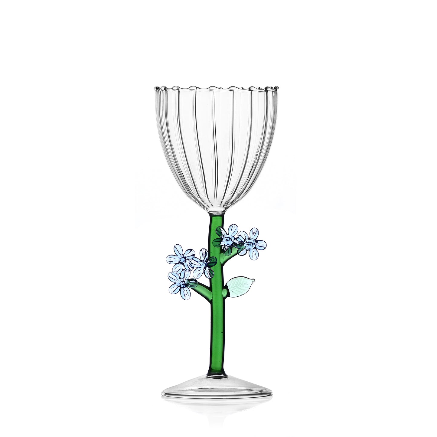 BOTANICA - OPTICAL STEMMED GLASS LIGHT BLUE FLOWER