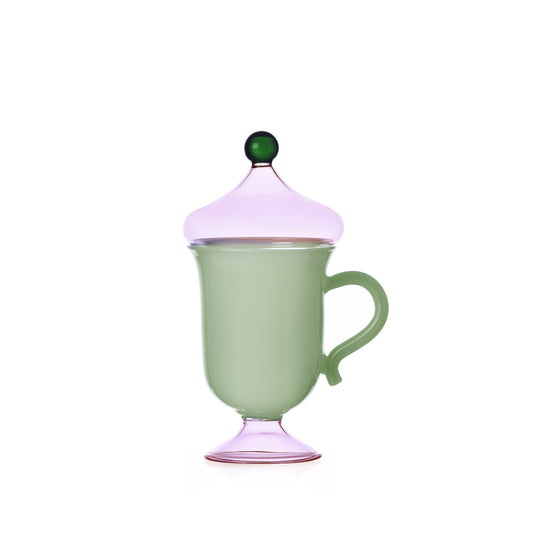 SOGNI D'ORIENTE - matte green mug w/pink lid