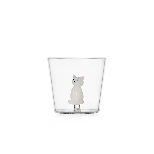 TABBY CAT - tumbler sitting white cat