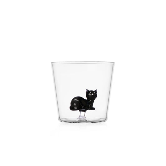 TABBY CAT - tumbler lying black cat