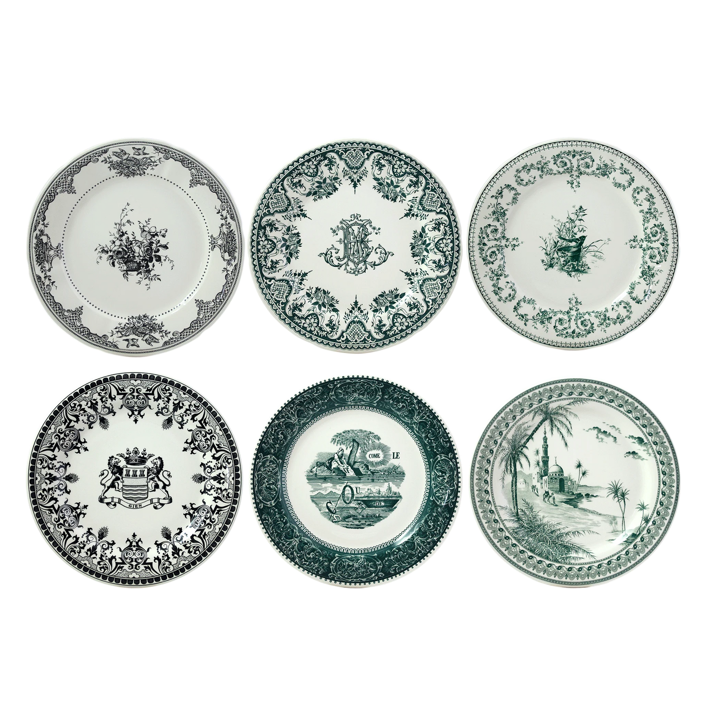 LES DEPAREILLEES GREEN - BOX OF 6 ASSORTED DINNER PLATES