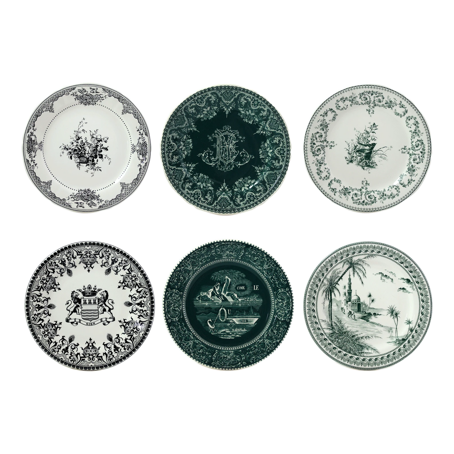 LES DEPAREILLEES GREEN - BOX OF 6 ASSORTED DESSERT PLATES