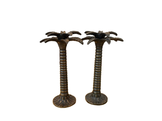 BRASS PALM TREE CANDLE HOLDER (SET OF 2)