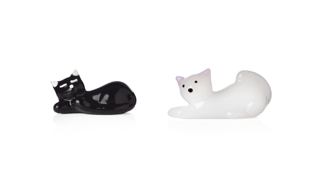 TABBY CAT - set 2 chopstick/cutlery rest black cat-white cat