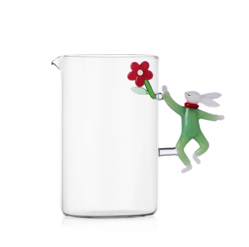 WOODLAND TALES - jug white rabbit handle w/red flower inside