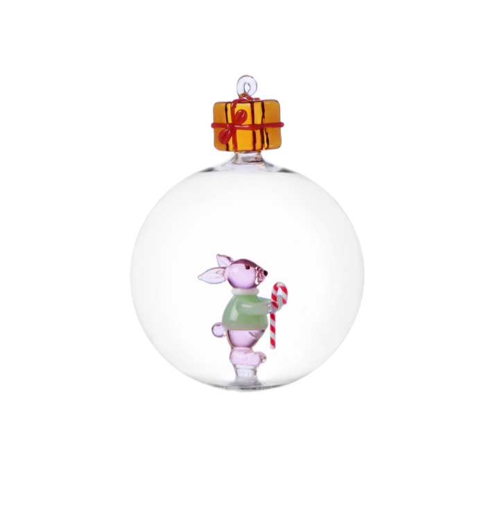 WOODLAND TALES - Christmas ball pink rabbit w/candy cane and gift
