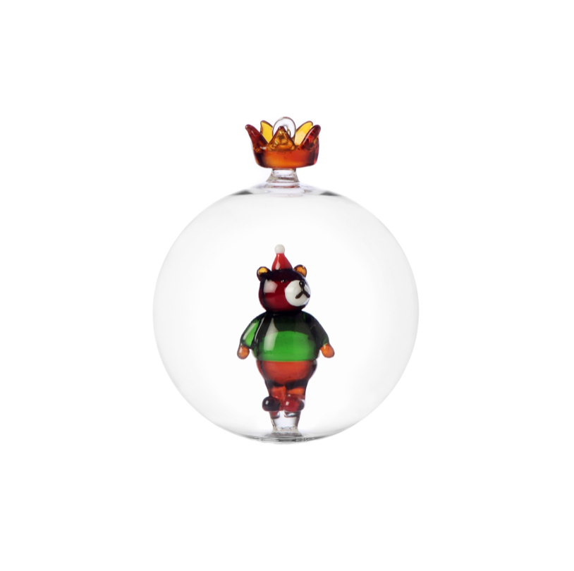 WOODLAND TALES - Christmas ball brown bear w/Christmas hat and crown